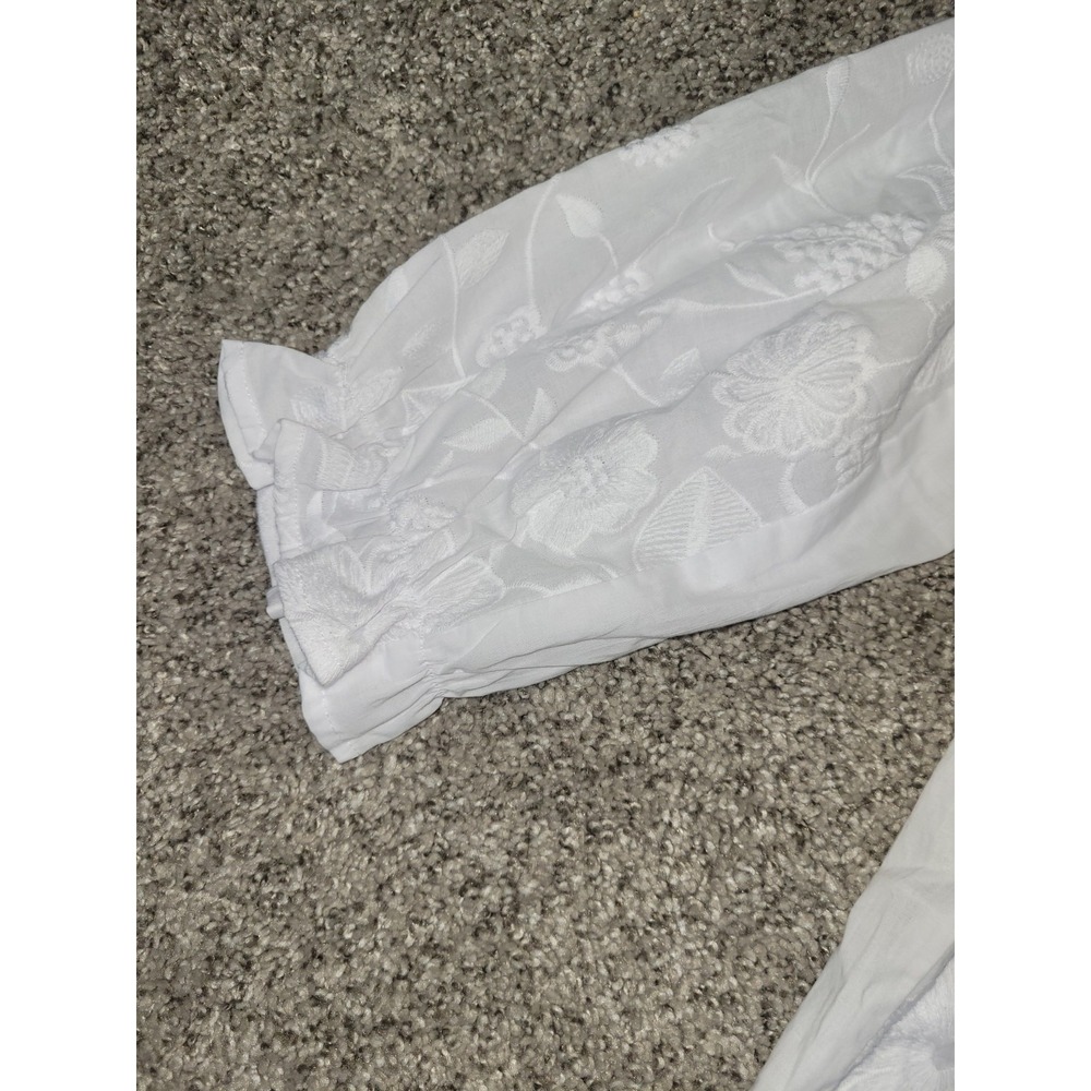 Hester Orchard Anthropologie Womens Small Embroidered Floral White Blouse Boho - Picture 6 of 13